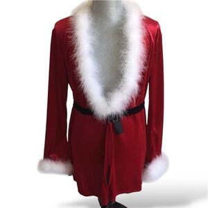 Flirty Santa Velvet Robe w White Feather Trim Secret Treasures Perfect NWOT